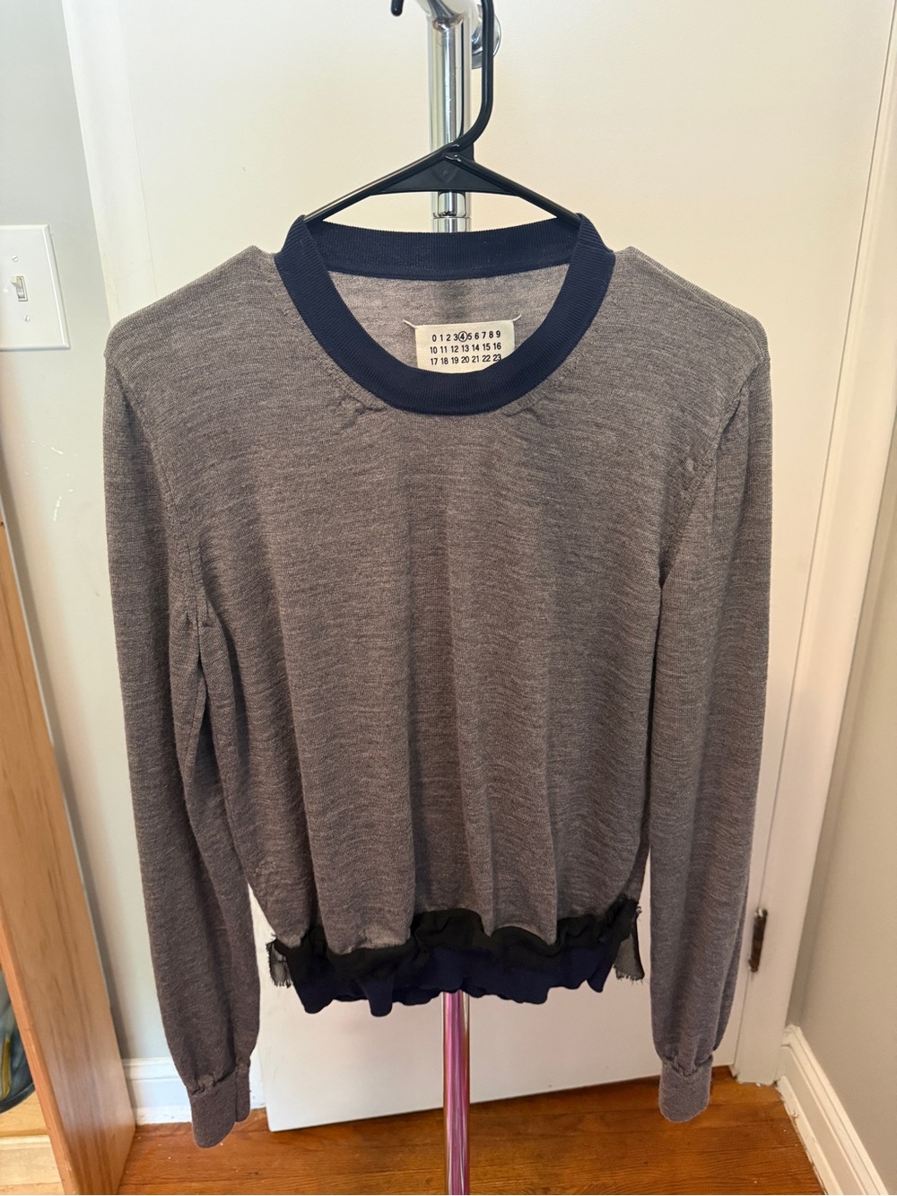 Maison Martin Margiela Gray Sweater with Navy Trim